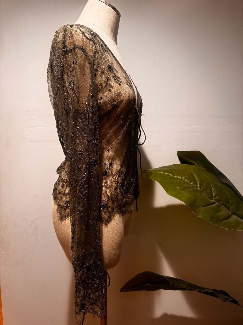 MNG Mango Sequin Embellished Lace Tie-Front Cardigan Size S (US 4) Evening Top - Picture 4 of 9
